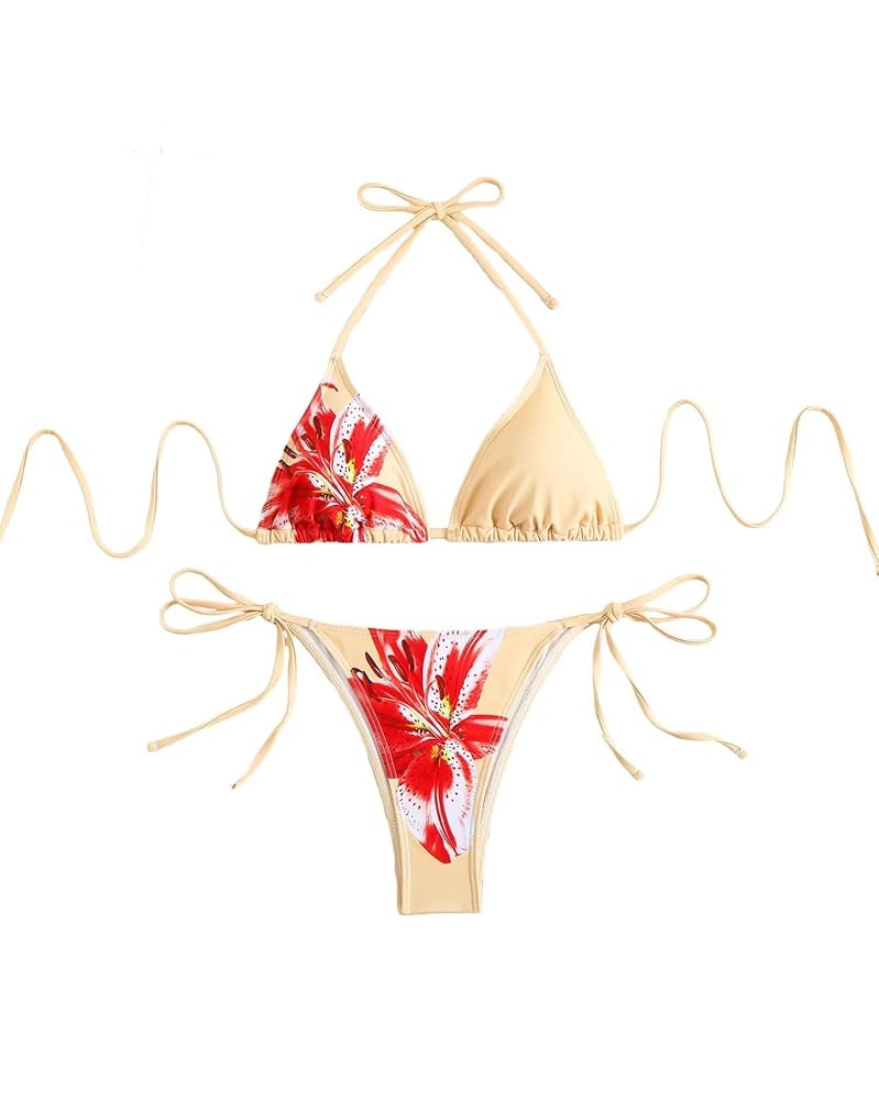 Women's Floral Print Bathing Suit High Waisted Halter Summer Swimsuit Bikini Set | Amazon (US)