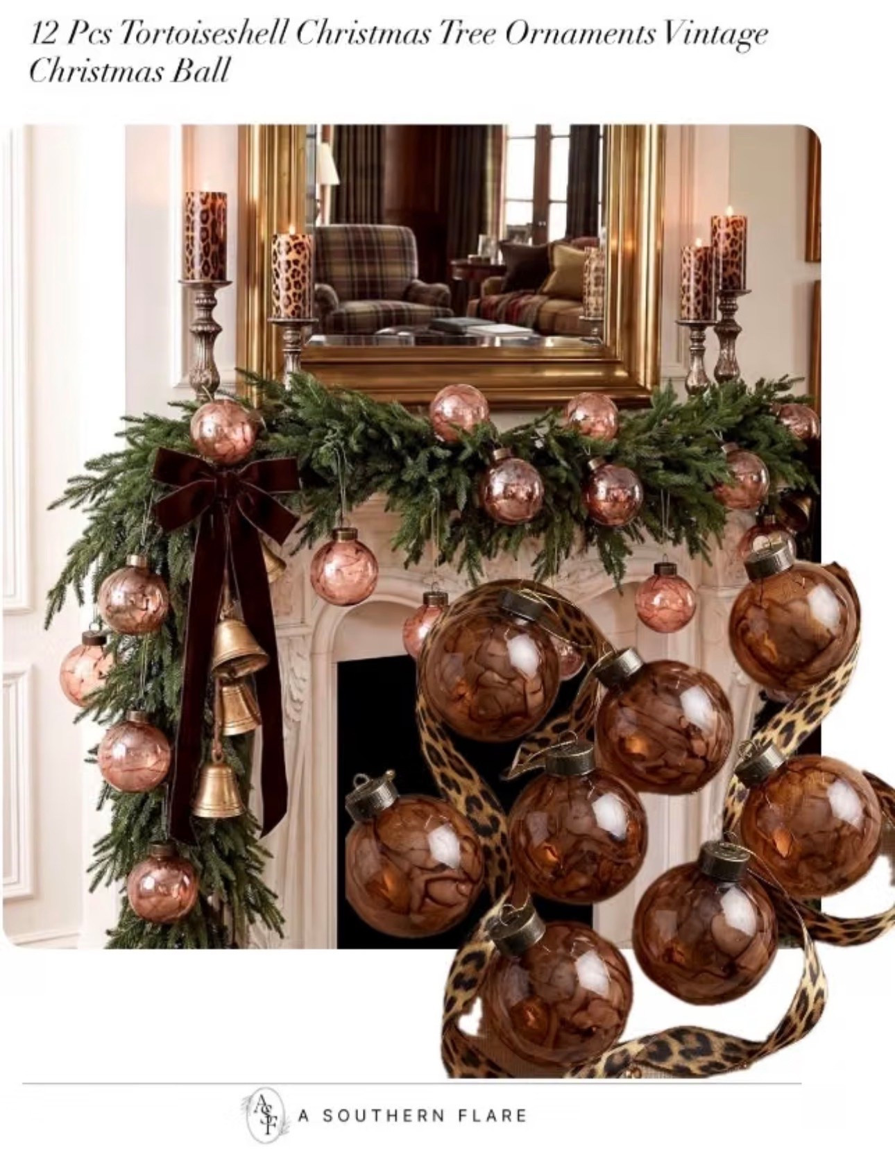 tortoiseshell ornaments. A perfect blend of farmhouse charm and modern elegance. #ChristmasDecor #HolidayChic