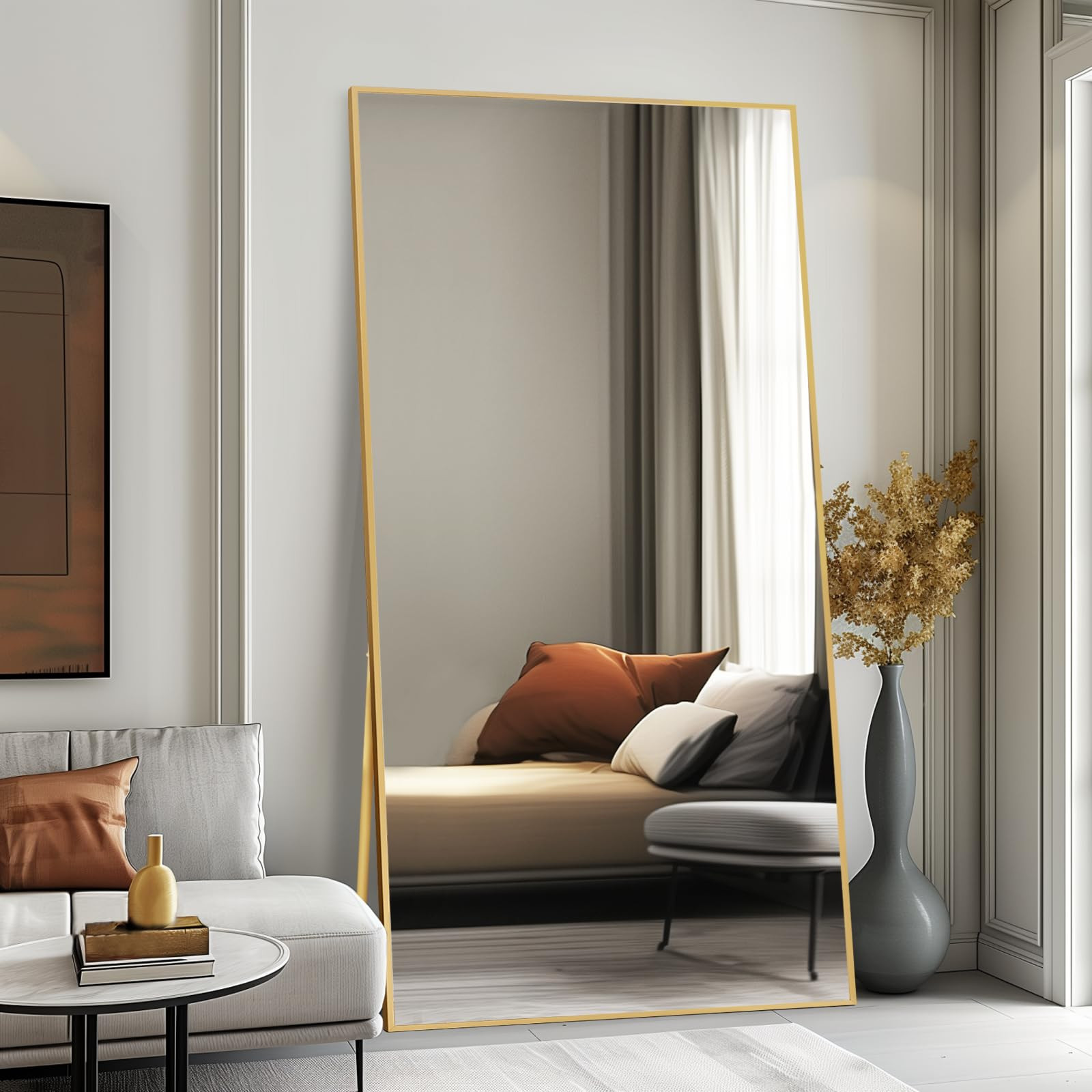 Beauty4U 76" x 34" Large Full Length Mirror with Stand, Gold Wall Mounting Full Body Tempered Mir... | Amazon (US)