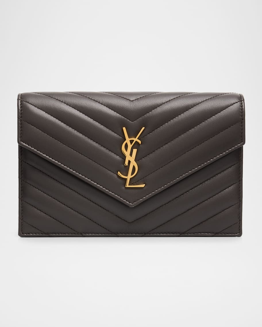 Saint Laurent Small YSL Wallet on Chain in Grain Leather | Neiman Marcus