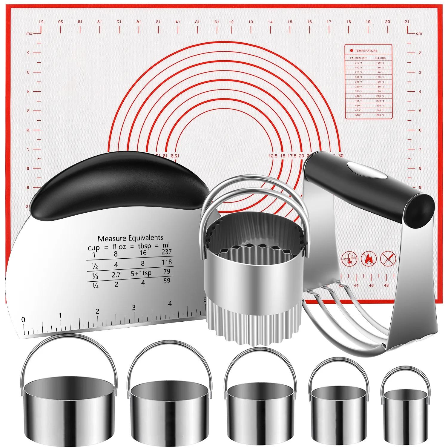 Biscuit Cutter, Pastry Cutter, Dough Scraper, Silicone Baking Mats, Stainless Steel Pastry Blende... | Walmart (US)