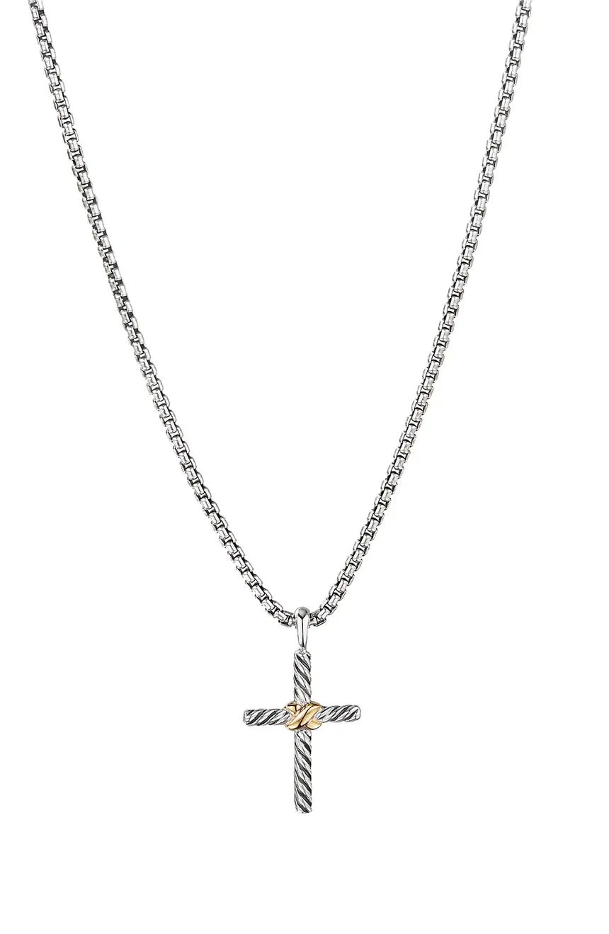 Petite X Cross Necklace in Sterling Silver with 14K Yellow Gold, 24mm | Nordstrom