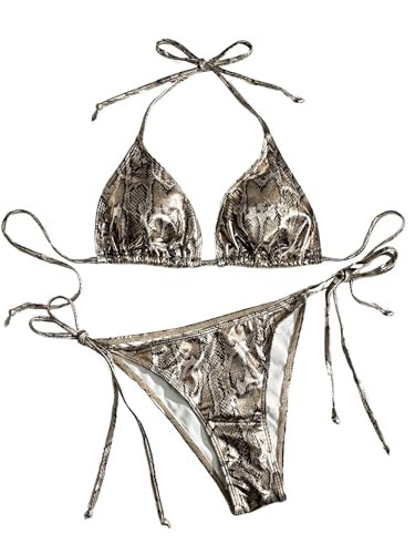 SOLY HUX Women's Snakeskin Print Swimsuit Halter Triangle Tie Side Bikini Sets Two Piece Bathing Suits Multicoloured Snakeskin Medium | Amazon (US)