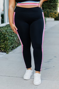 Be Your Own Competition Black And Multicolor Stripe Legging | Pink Lily