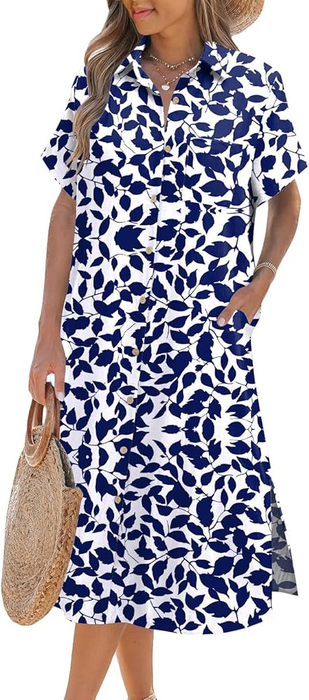 Zeagoo Women Dresses Summer Casual Short Sleeve Button Down Shirt Dresses 2026 Beach Cover Up wit... | Amazon (US)