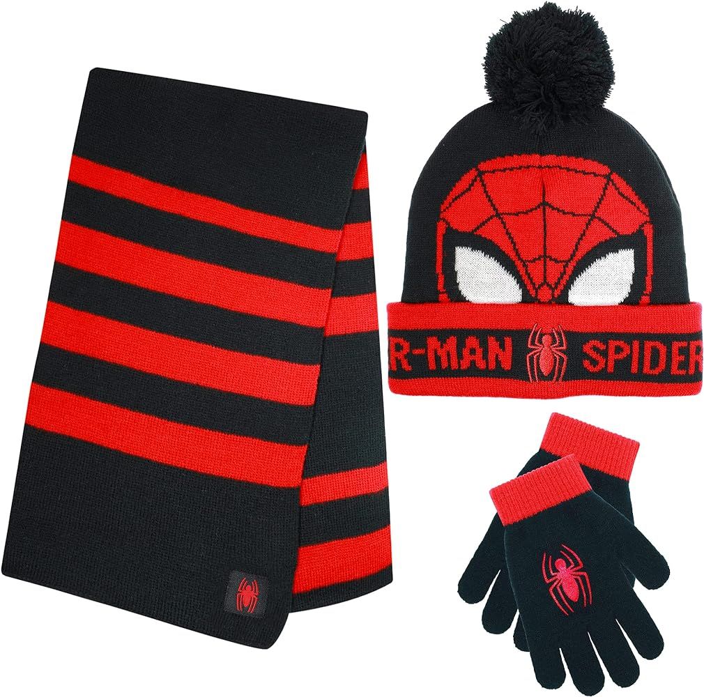 Marvel Spider-Man Kid’s Winter Hat Snow Gloves and Scarf for Boys and Toddlers 3 Pc Set Warm Pom-Pom | Amazon (US)