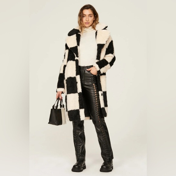 BLANKNYC Bold Move Jacket faux fur checker pattern pea coat | Poshmark