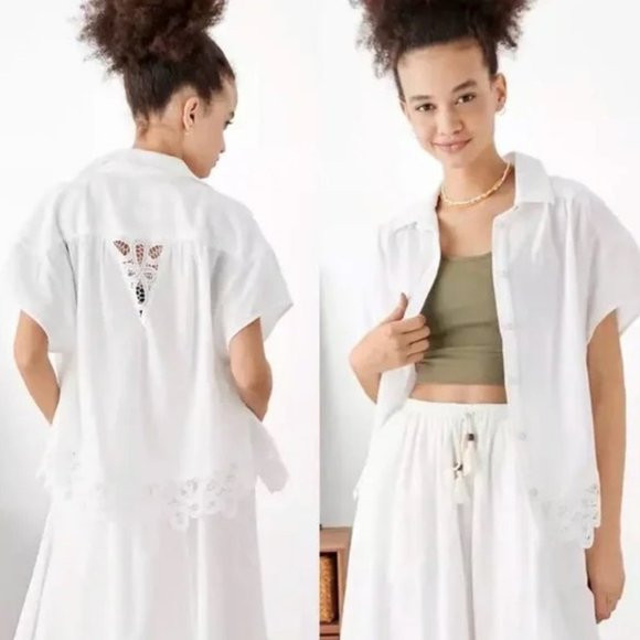 NEW American Eagle Linen Oversized Lace Cutout Shirt M | Poshmark