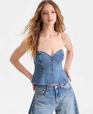 Women's Denim Strapless Peplum Corset Top, Macy's Exclusive | Macy's
