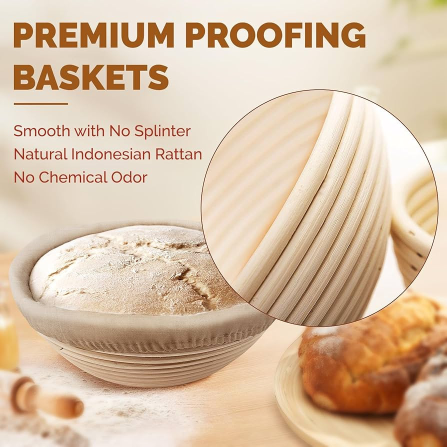 Rorecay Banneton Bread Proofing Baskets Set of 2, 9 Inch Round Cane Sourdough Bread Rising Basket... | Amazon (US)