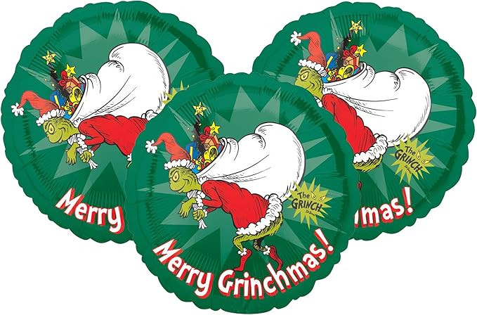 Set of 3 Merry Grinchmas! How The Grinch Stole Christmas 18" Foil Party Balloons | Amazon (US)