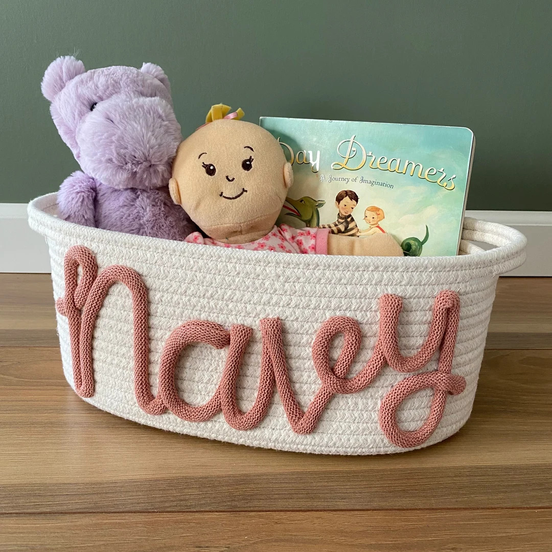Personalized Name Basket With Eco Friendly Rope for Baby Shower Gifts, Dog Toy Storage, Playroom ... | Etsy (US)