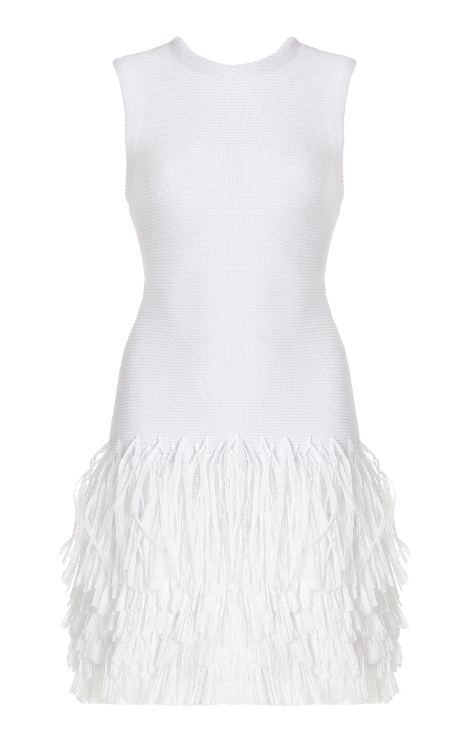 Aje - Rushes Raffia-Trimmed Knit Mini Dress - White - M - Moda Operandi | Moda Operandi (Global)