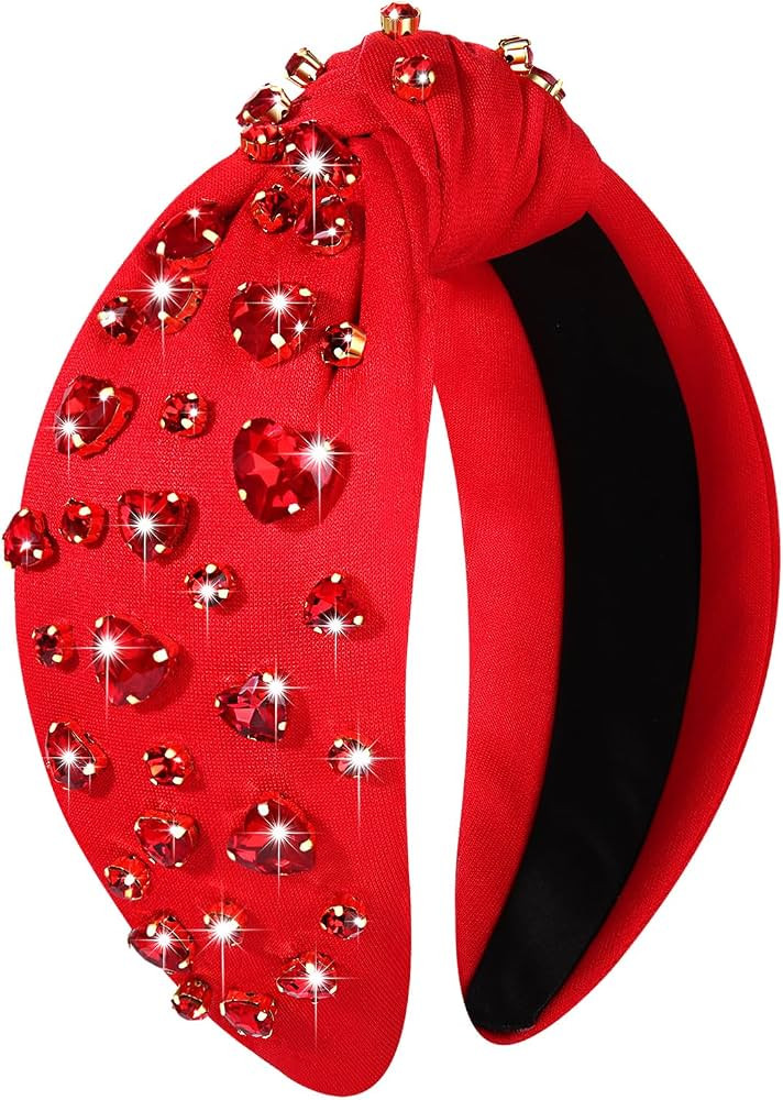 CEALXHENY Valentine’s Day Headband for Women Rhinestone Heart Headbands Red Crystal Heart Knott... | Amazon (US)