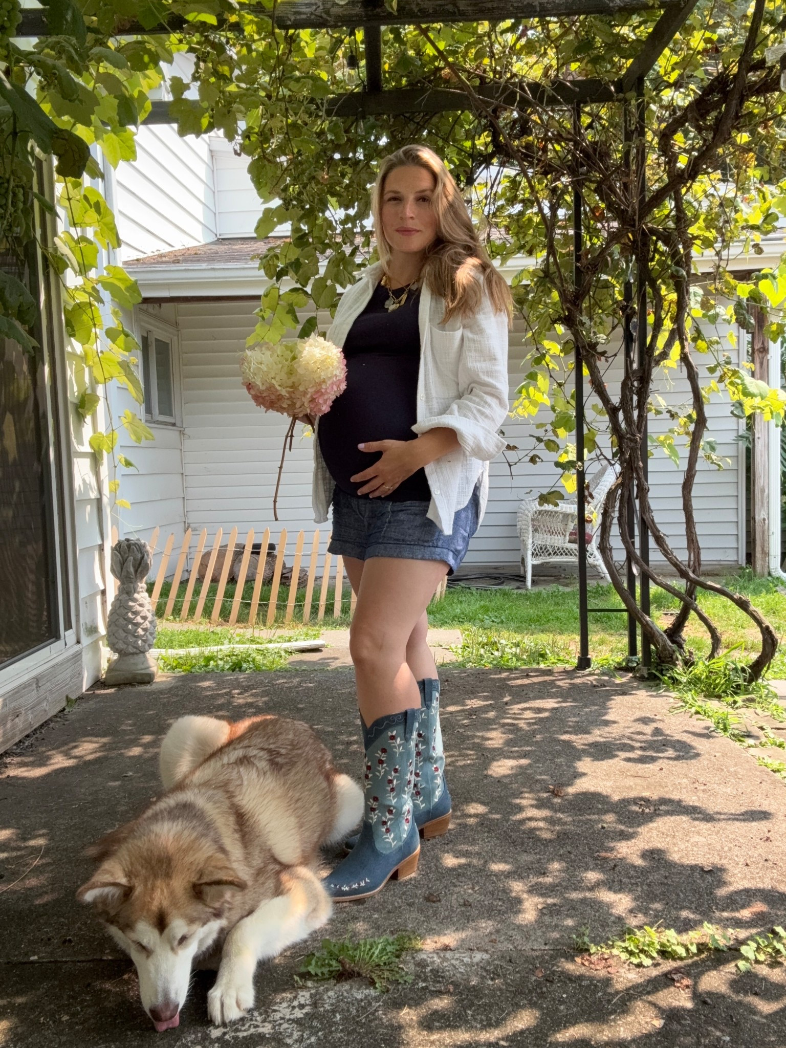 Maternity, maternity shirt, affordable fashion, white button down, third trimester, pregnancy fashion, cowboy boots, blue boots, cowgirl boots, charm necklace 

#LTKBump #LTKShoeCrush #LTKSeasonal