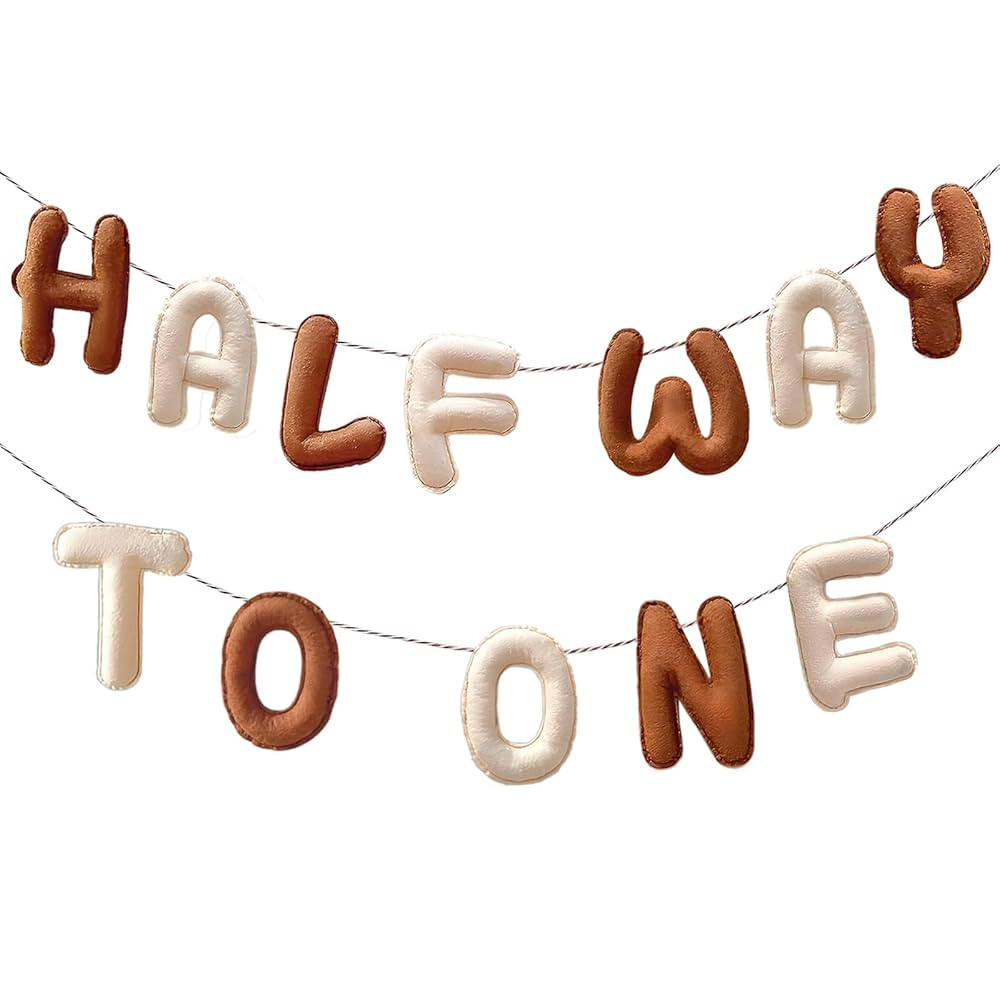 Felt Half Way To One Banner Stuffed Letters for Baby Nursery Decor 1/2 Birthday Party Supplies Ru... | Amazon (US)