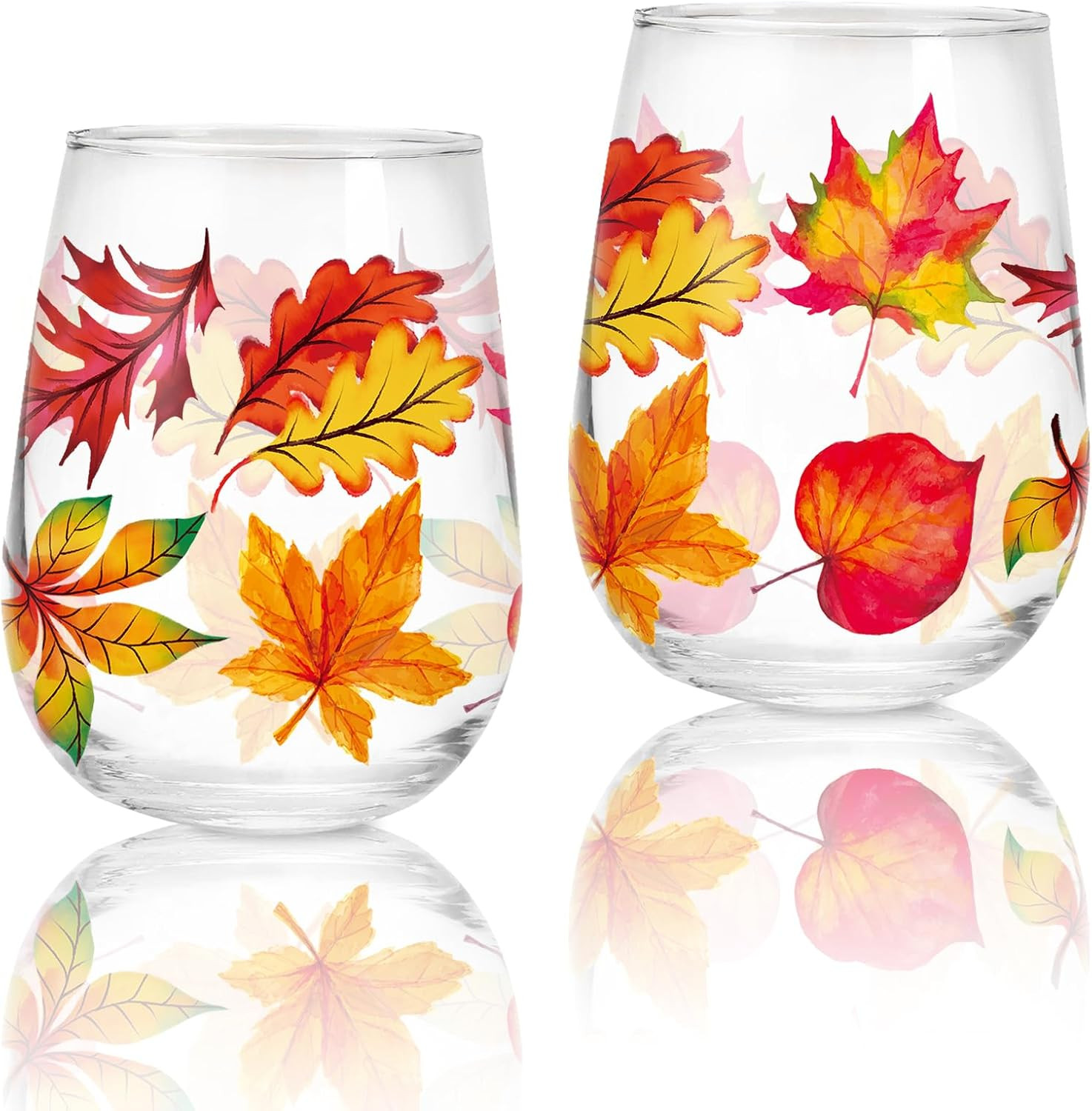 Whaline 2Pcs Fall Stemless Wine Glasses 17oz Watercolor Maple Leaf Drinking Glasses Fall Leaves Tumbler Cups for Autumn Thanksgiving Party Supplies Gifts | Amazon (US)