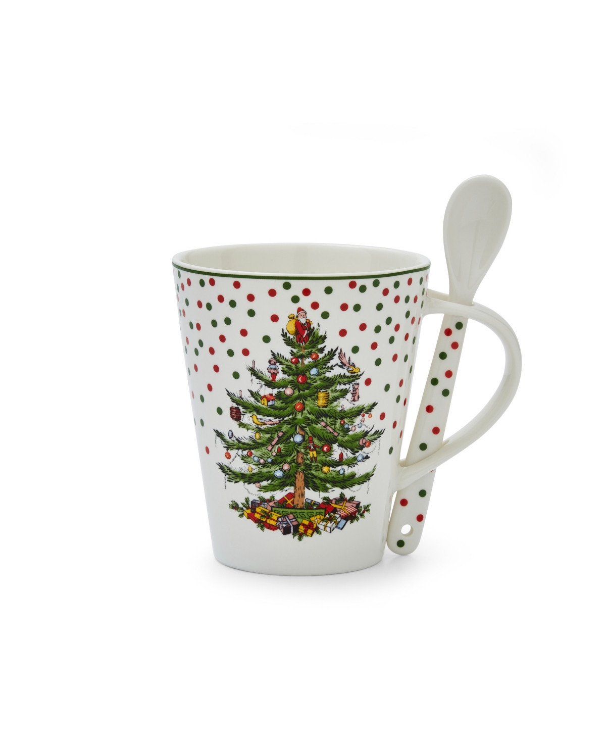 Christmas Tree Polka Dot Mug & Spoon Set - Green | Macy's