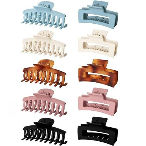 Vsiopy 10pcs Hair Claw Clips for Women - 3.5 Inch Nonslip Medium Large Clamps for Thin Hair, 5 Pack Strong Hold Square Jaw Clips | Amazon (US)