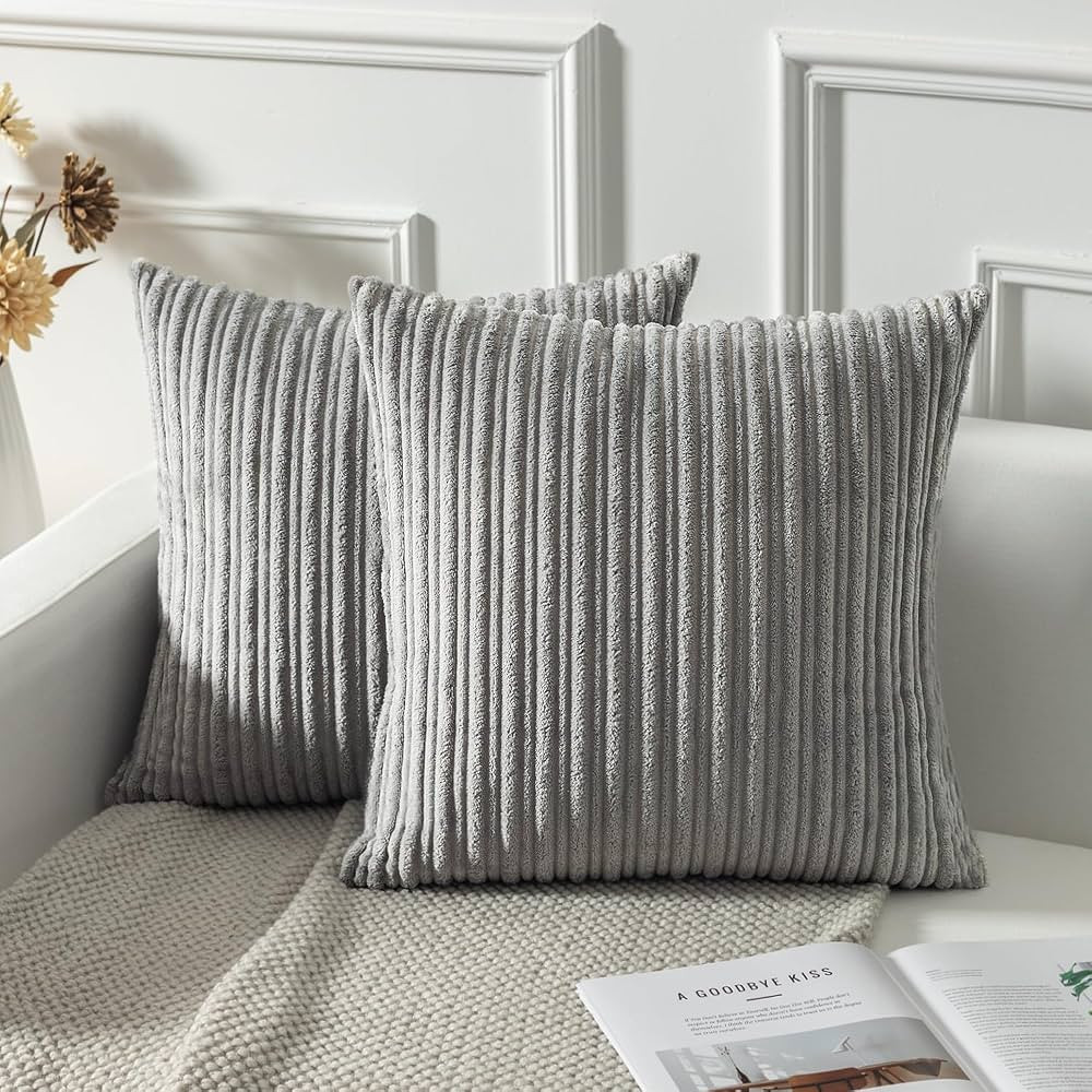 Amazon.com: Kevin Textile Set of 2 Super Soft Striped Corduroy Velvet Decorative Euro Throw Pillo... | Amazon (US)