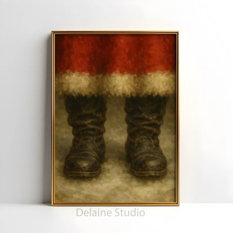 Santa Boots Painting | Vintage Christmas Print (digital Download) - Etsy | Etsy (US)