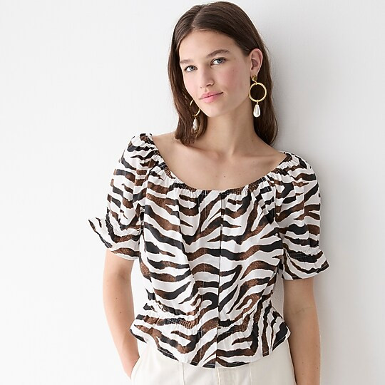 Gathered scoopneck top in zebra stripe | J. Crew US