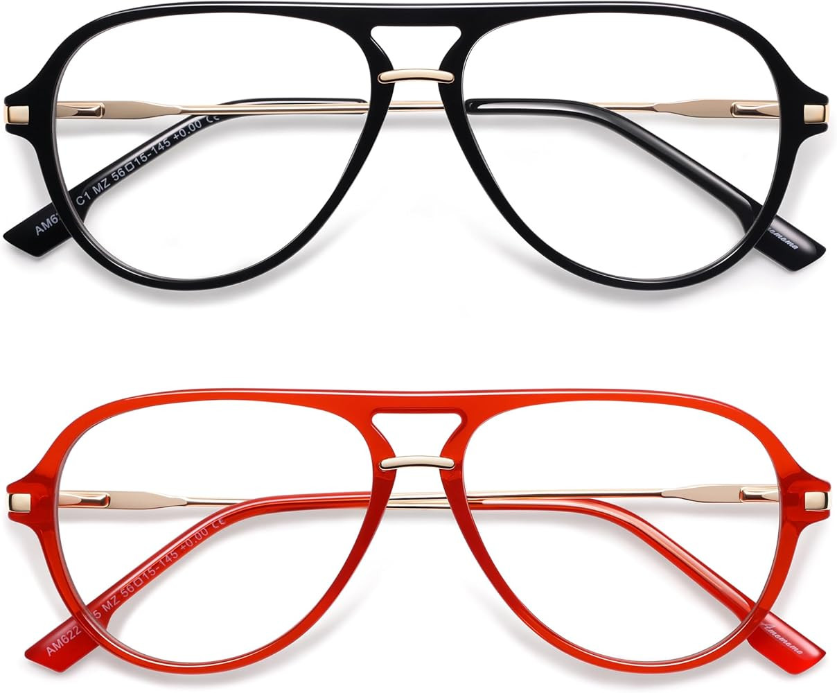 AMOMOMA Aviator Reading Glasses for Women Men Blue Light Blocking Lens Spring Temple AM6226 | Amazon (US)