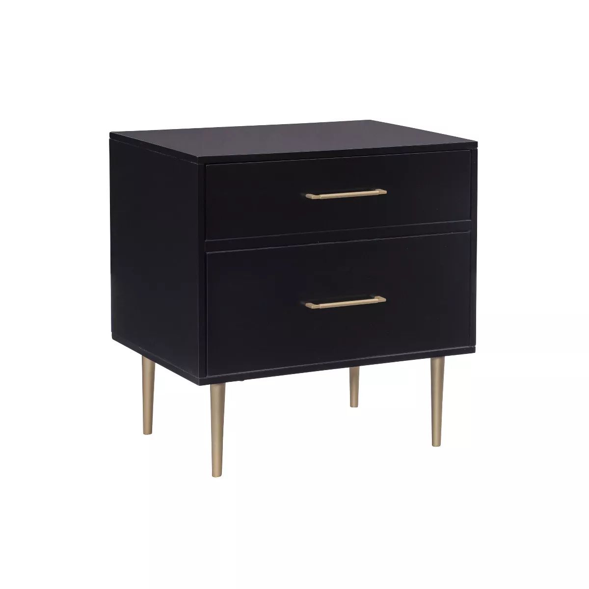 Gloria Modern Mixed Material 2 Drawer Nightstand Black with Gold Accents - Linon | Target