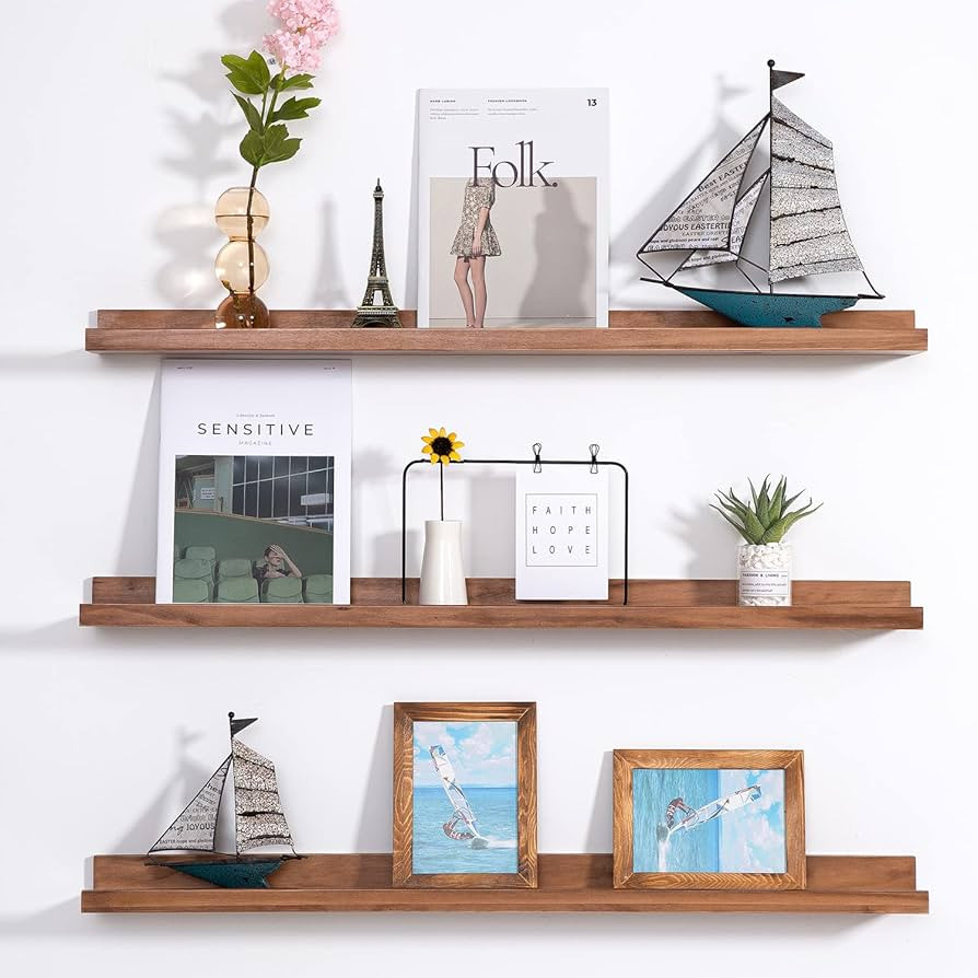 48 Inch Wood Photo Picture Ledge Shelf, Light Walnut Wall Floating Nursery Book Shelves for Bedro... | Amazon (US)