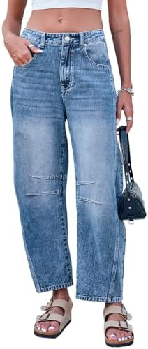 GREAIDEA Mid Rise Barrel Jeans for Women Wide Leg Mid Waist Cropped Denim Pants Y2k Baggy Boyfrie... | Amazon (US)