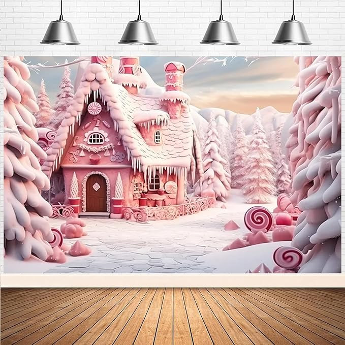 Christmas Gingerbread House Candy Backdrop for Photography Candy House Pink Xmas Party Decoration... | Amazon (US)