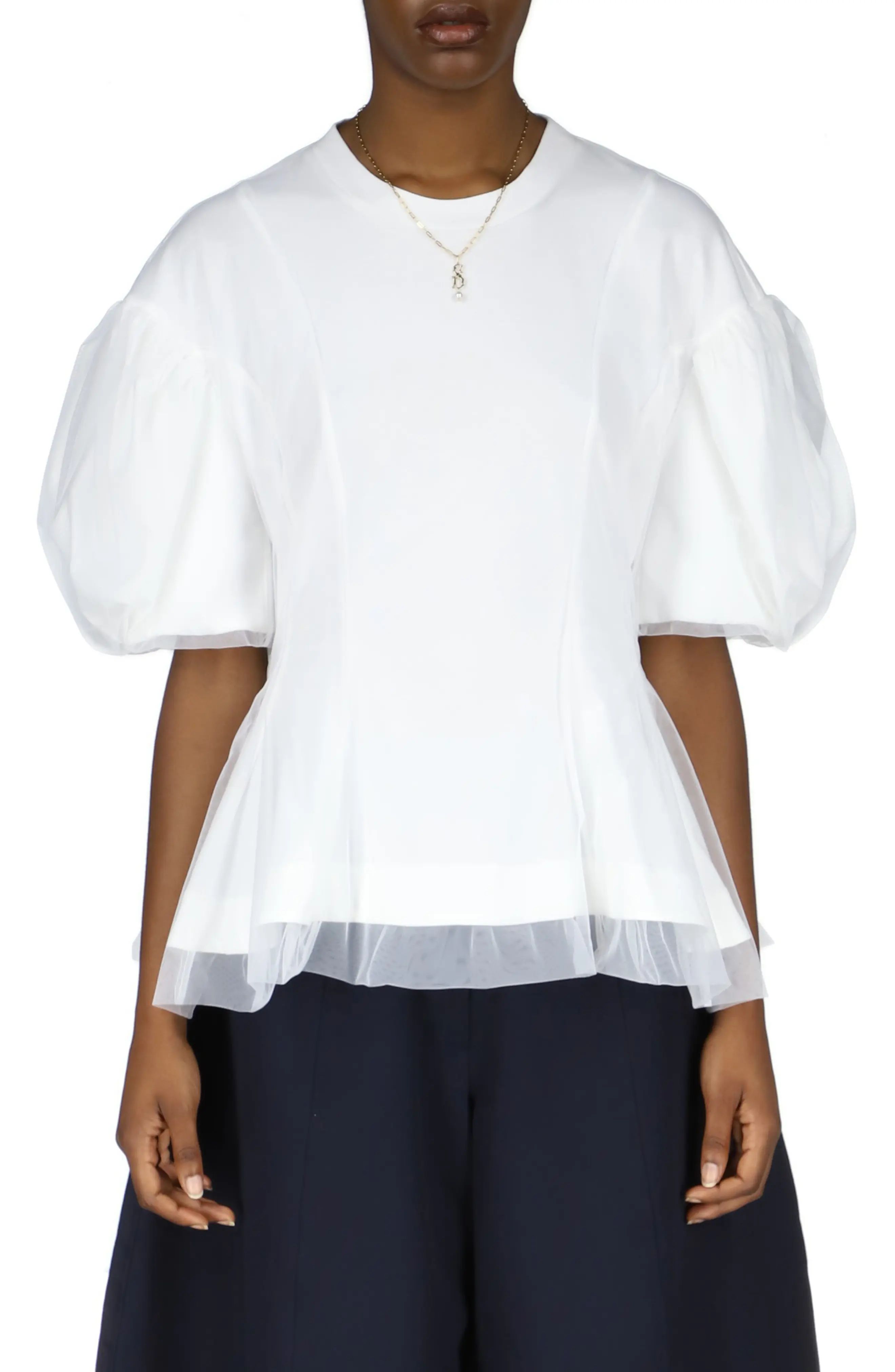 Women's Simone Rocha Tulle Overlay Sculpted Top, Size Large - White | Nordstrom