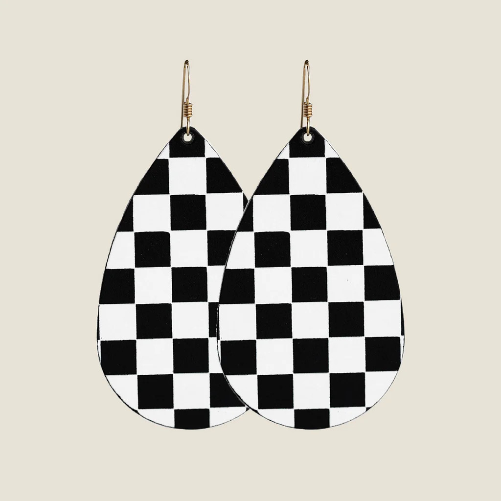 Black Checkmate Teardrops | Nickel and Suede