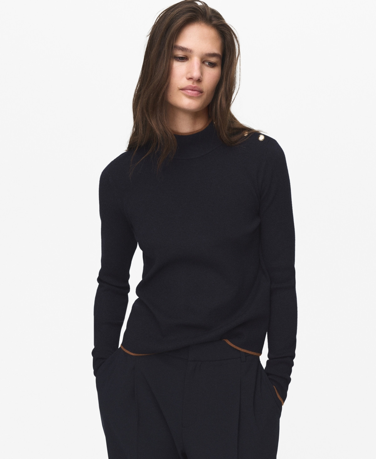 Mango Women's Perkins Collar Button Sweater - Dark Navy | Macy's