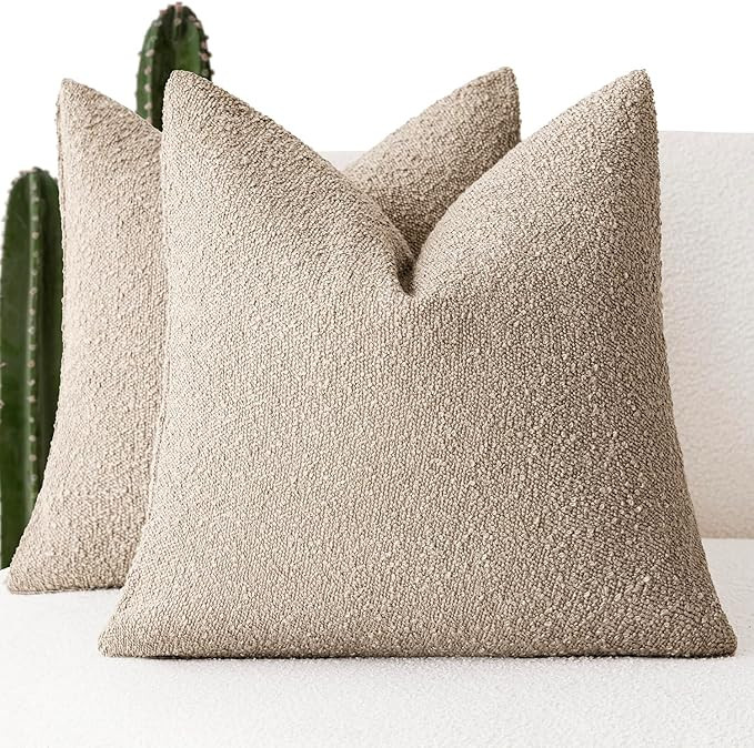 Foindtower Pack of 2 Textured Boucle Throw Pillow Covers Neutral Accent Solid Decorative Pillow C... | Amazon (US)