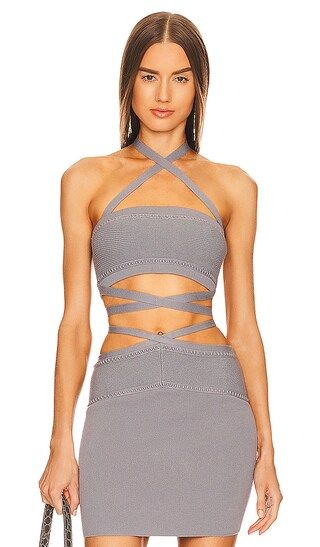 x REVOLVE Hamza Criss Cross Crop Top in Grey | Revolve Clothing (Global)