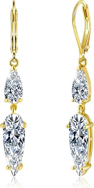 ALEXCRAFT Silver Long Teardrop Dangle Earrings for Women Hypoallergenic Cubic Zirconia Drop Leverback Earrings Trendy CZ 2-Stone Long Crystal Teardrop Dangle Earings for Jewelry Gifts | Amazon (US)