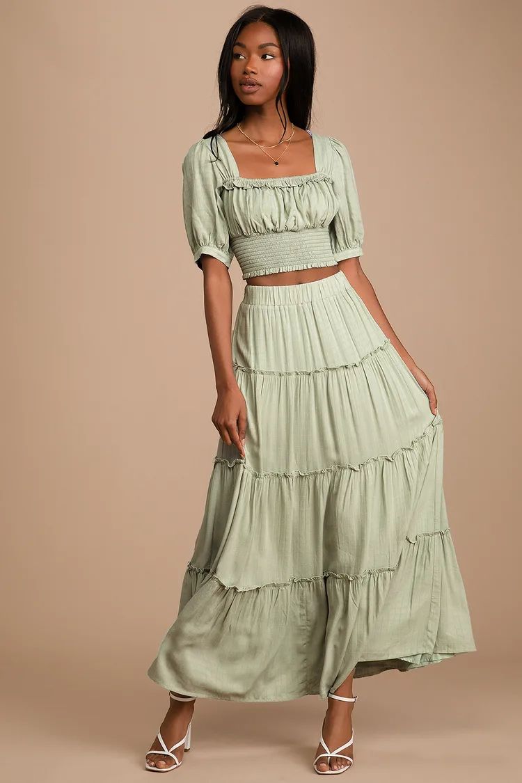 Sweeten the Moment Sage Green Tiered Two-Piece Maxi Dress | Lulus (US)