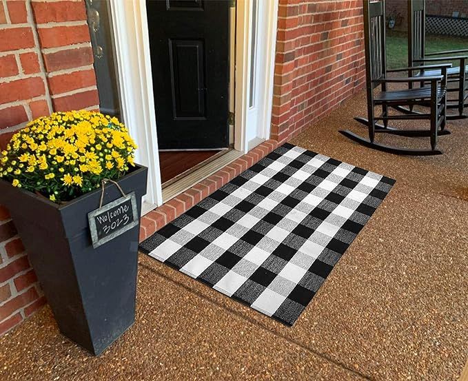 LEVINIS Buffalo Check Rug 3' x 5' - Retro Farmhouse Lattice Area Rugs - Black and White Checkered... | Amazon (US)