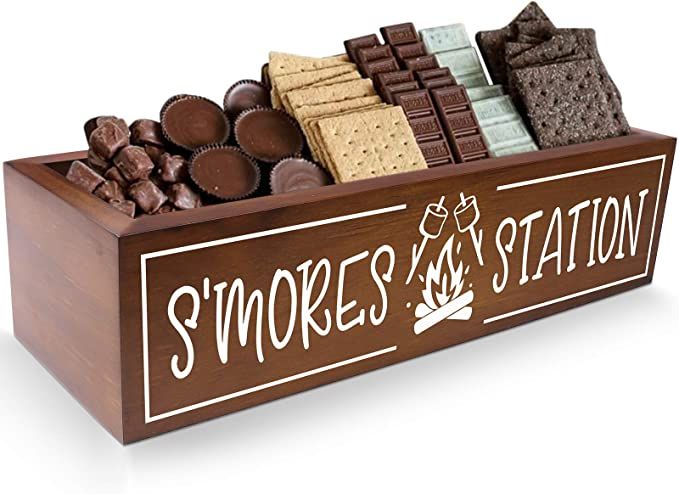 S'mores Station Box S'mores Bar Holder Farmhouse Kitchen Decor Rustic Smores Roasting Station Woo... | Amazon (US)