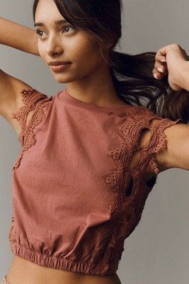 Ollari Lace Trim Cutout Bubble Top | Anthropologie (US)