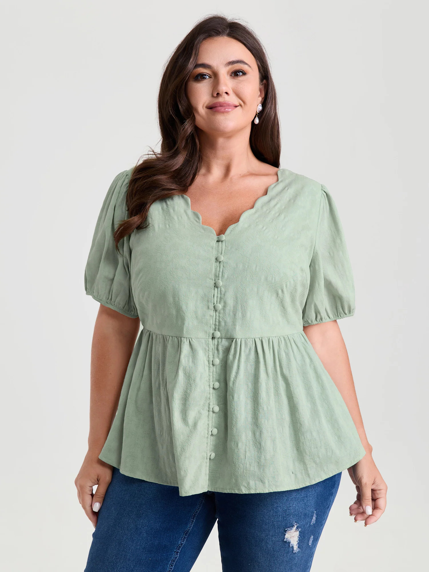 Textured Fit And Flare Plain Blouse | Bloomchic