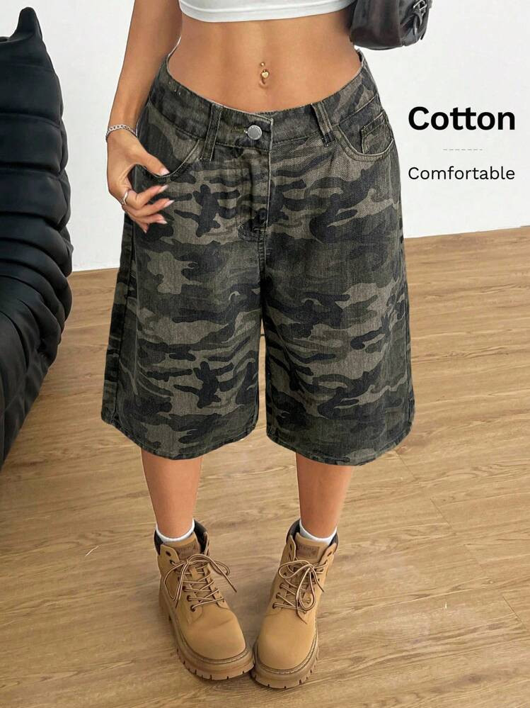 Muchica Women's Camouflage Pattern Pocket Loose Casual Bermuda Shorts Women Cargo Shorts Camo Sho... | SHEIN