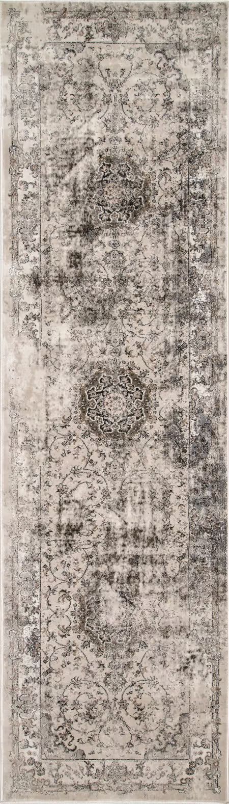 Ivory Faded Crowned Rosette 2' 5" x 8' Area Rug | Rugs USA
