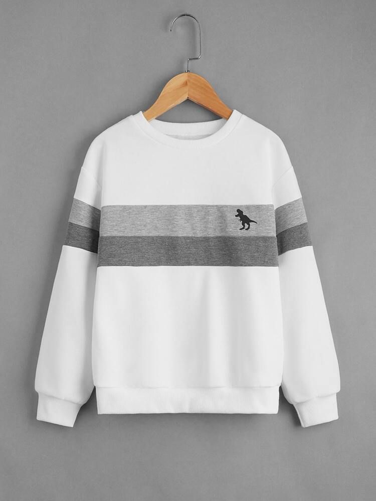 SHEIN Boys Colorblock Dinosaur Print Sweatshirt | SHEIN