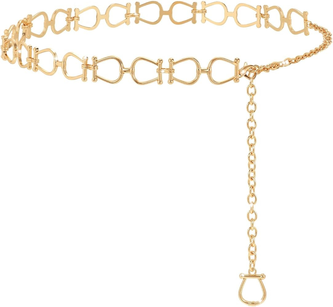 WHIPPY Metal Waist Chain Belt Women Adjustable Body Link Belts Ladies Fashion Chain for Jeans Dre... | Amazon (US)