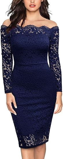 Miusol Women's Vintage Off Shoulder Flare Lace Slim Cocktail Pencil Dress | Amazon (US)
