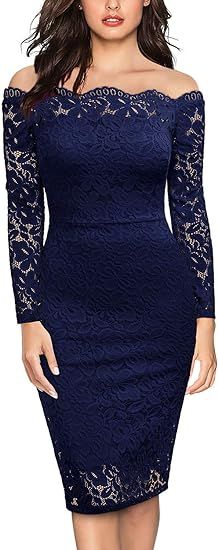 Miusol Women's Vintage Off Shoulder Flare Lace Slim Cocktail Pencil Dress | Amazon (US)