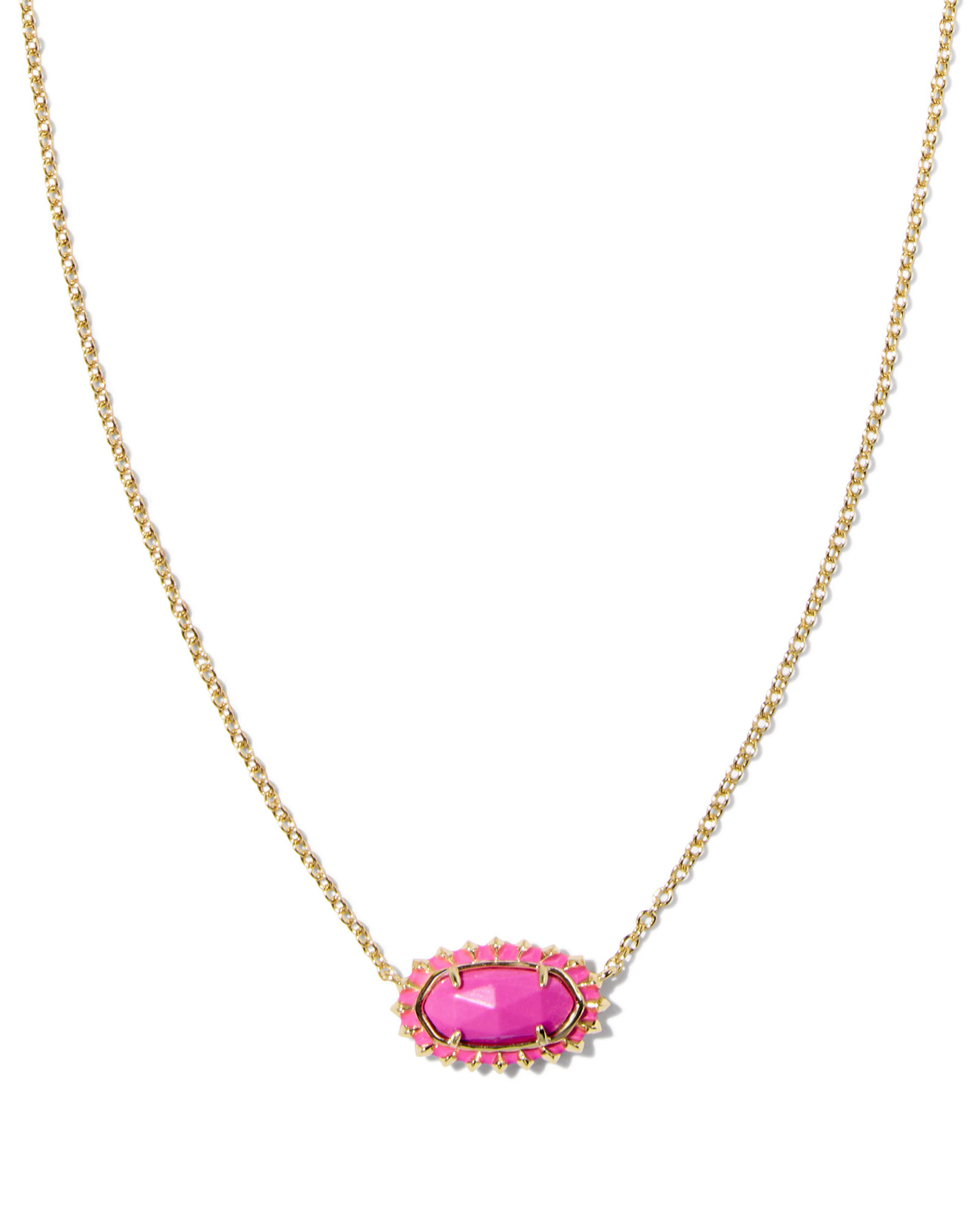 Elisa Gold Color Burst Frame Short Pendant Necklace in Neon Pink Magnesite | Kendra Scott