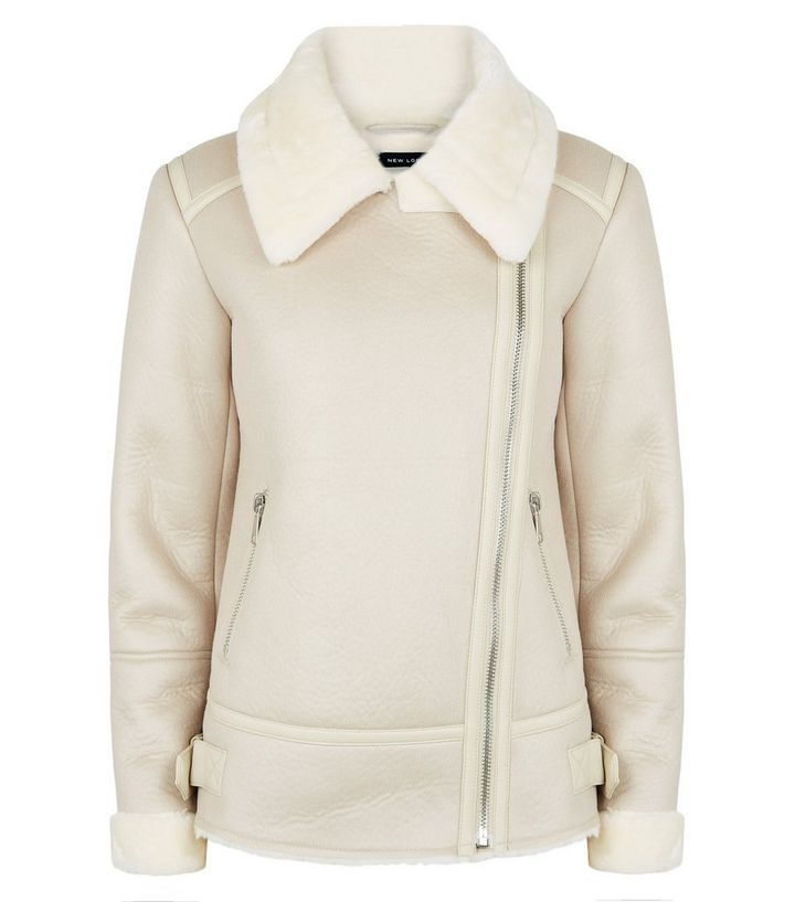 Cream Leather-Look Aviator Jacket | New Look | New Look (UK)